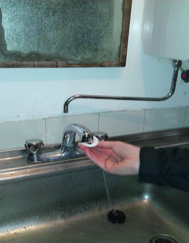 A photo of a sink that is being sampled