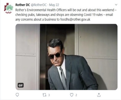 A post on Rother District Council's twitter account saying officers will be out making sure pubs, restaurants and shops are complying with Covid-19 rules
