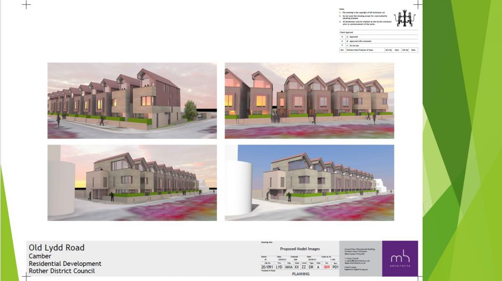 A set of 4 computer generated images showing examples of what terraced houses will look like from different angles