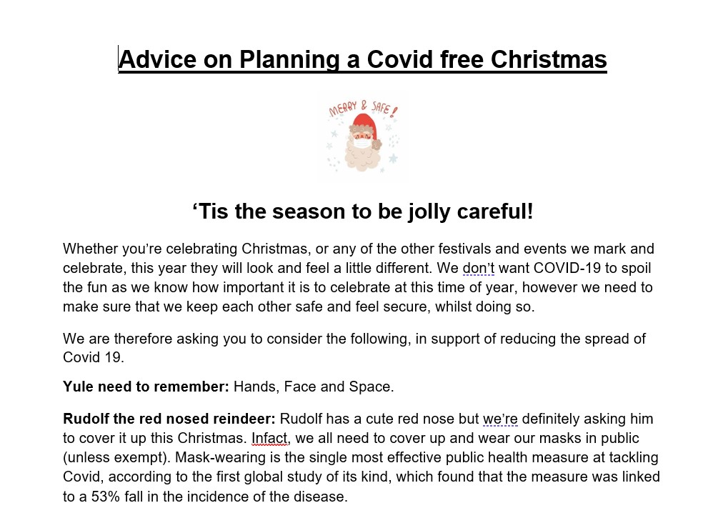 Photo of "Advice on Planning a Covid-free Christmas" notice